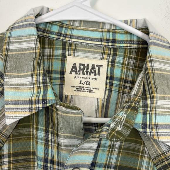Ariat Atticus Western Shirt Mens Green Plaid Short Sleeve. Size Large. - Picture 2 of 13